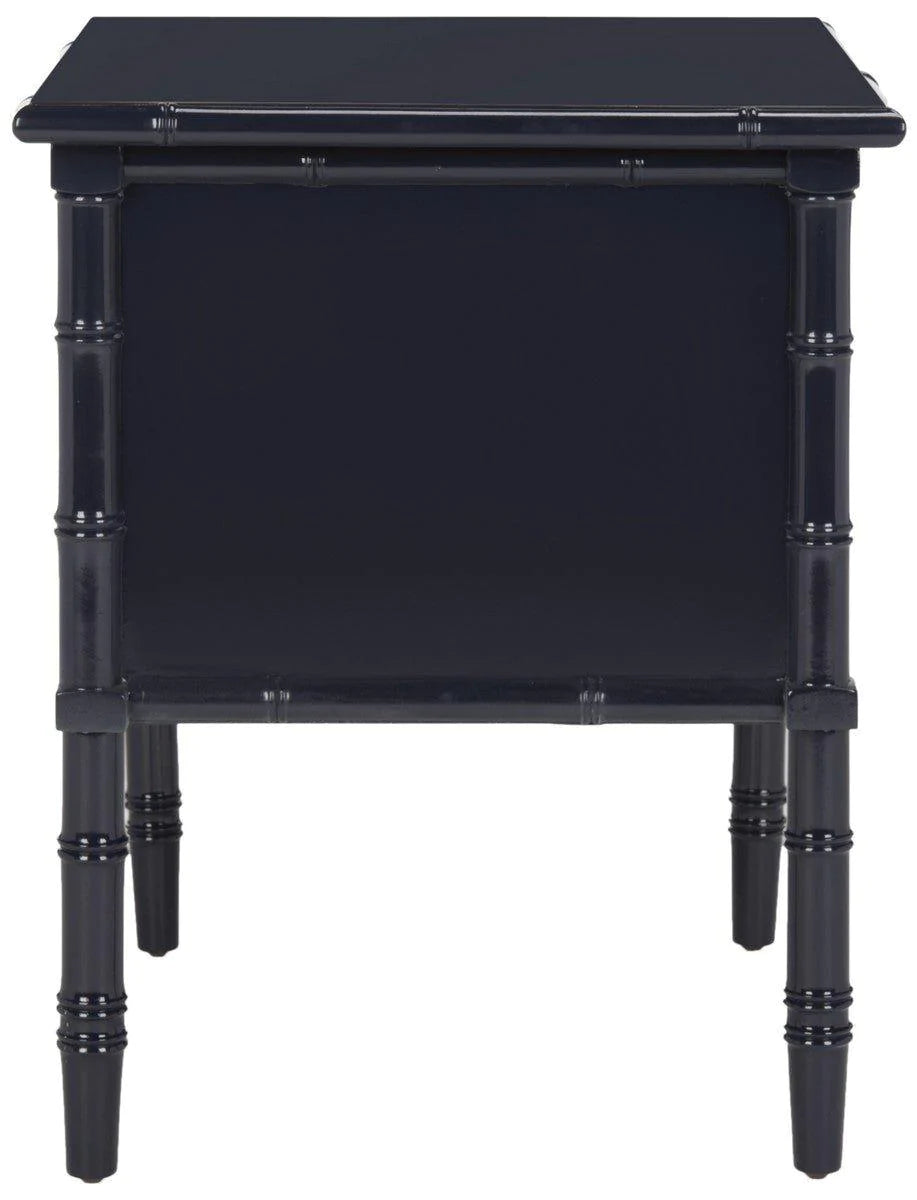 Coastal Two Drawer Bamboo Nightstand in Navy - Stylish Bedside Table for Beach House, Bedroom & Guest Room Decor