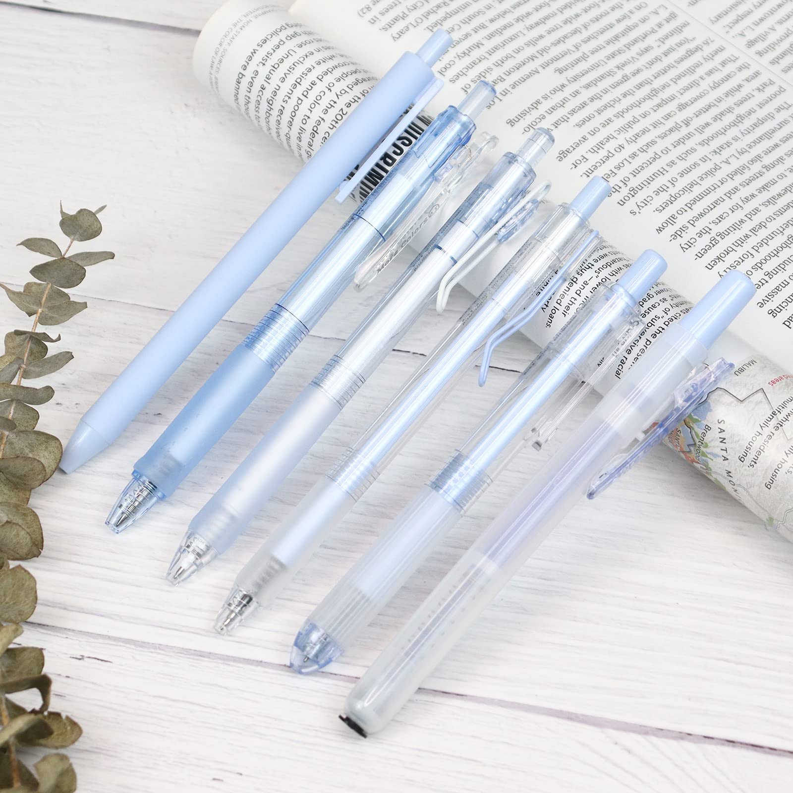 Buqoo 6-Pack Retractable Gel Pens & Pastel Highlighters Set - 0.5mm Fine Point Black Ink Pens with Colorful Highlighters for Writing, Drawing, Doodling, Note Taking, Journaling & Office School Supplies (Blue)