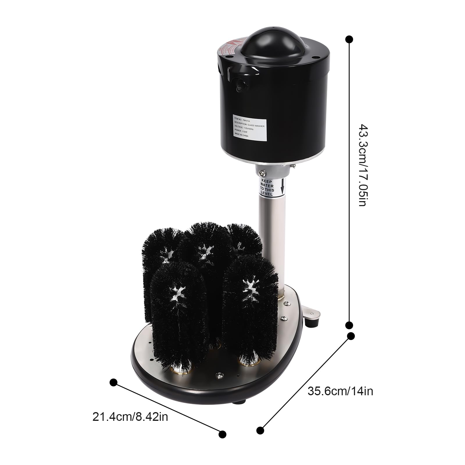 Commercial Glass Washer Machine - 5 Brush Stainless Steel Electric Wine Glass Cleaner for Bars, Cafes & Restaurants | Automatic Cup Washing System for Winery, Pub, Hotel & Kitchen Use (Black)