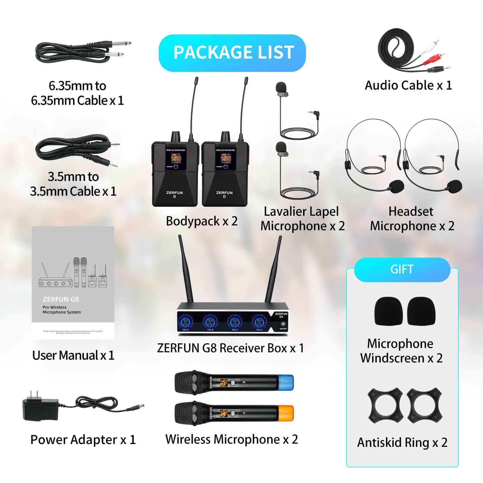 4 Channel UHF Wireless Microphone System - Pro Metal Cordless Handheld & Lavalier Mics for Church, Karaoke, Singing & Events (4x50 Adjustable Frequency, Includes 2 Handheld & 2 Bodypack Mics with G8 Batteries) - Perfect for Worship Services, Live Performances & Home Karaoke Parties