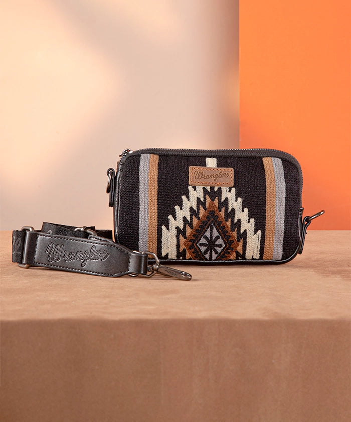 Wrangler Aztec Knitted Bucket Bag Set for Women - Boho Chic Crossbody Purse with Adjustable Strap - Perfect for Travel, Shopping & Everyday Use