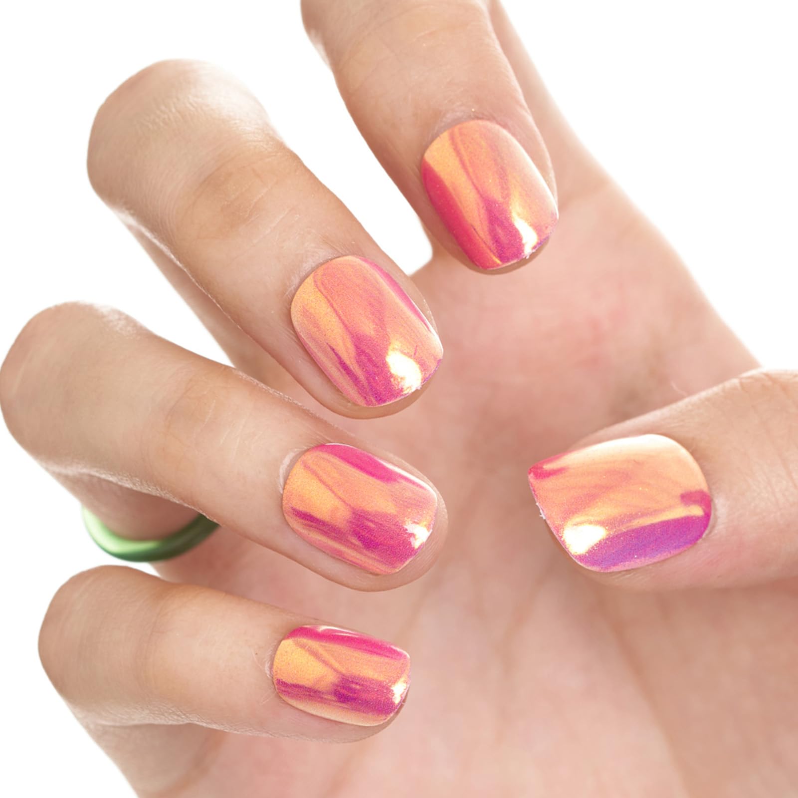 GLAMERMAID Short Press on Nails - 24Pcs Pinkish Brown Chrome Gel Fake Nails, Squoval Shape with Glossy UV Finish | Reusable Acrylic False Nails for Women | Perfect for Spring Manicures, Parties & Everyday Wear