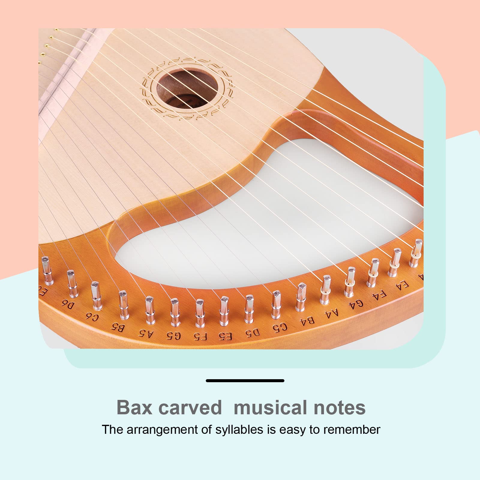 Mr.Power 21-String Lyre Harp with Tuning Wrench, Replacement Strings & Gig Bag - Natural Wood Musical Instrument for Beginners & Music Lovers | Perfect Gift for Friends, Home Decor, Meditation & Music Therapy