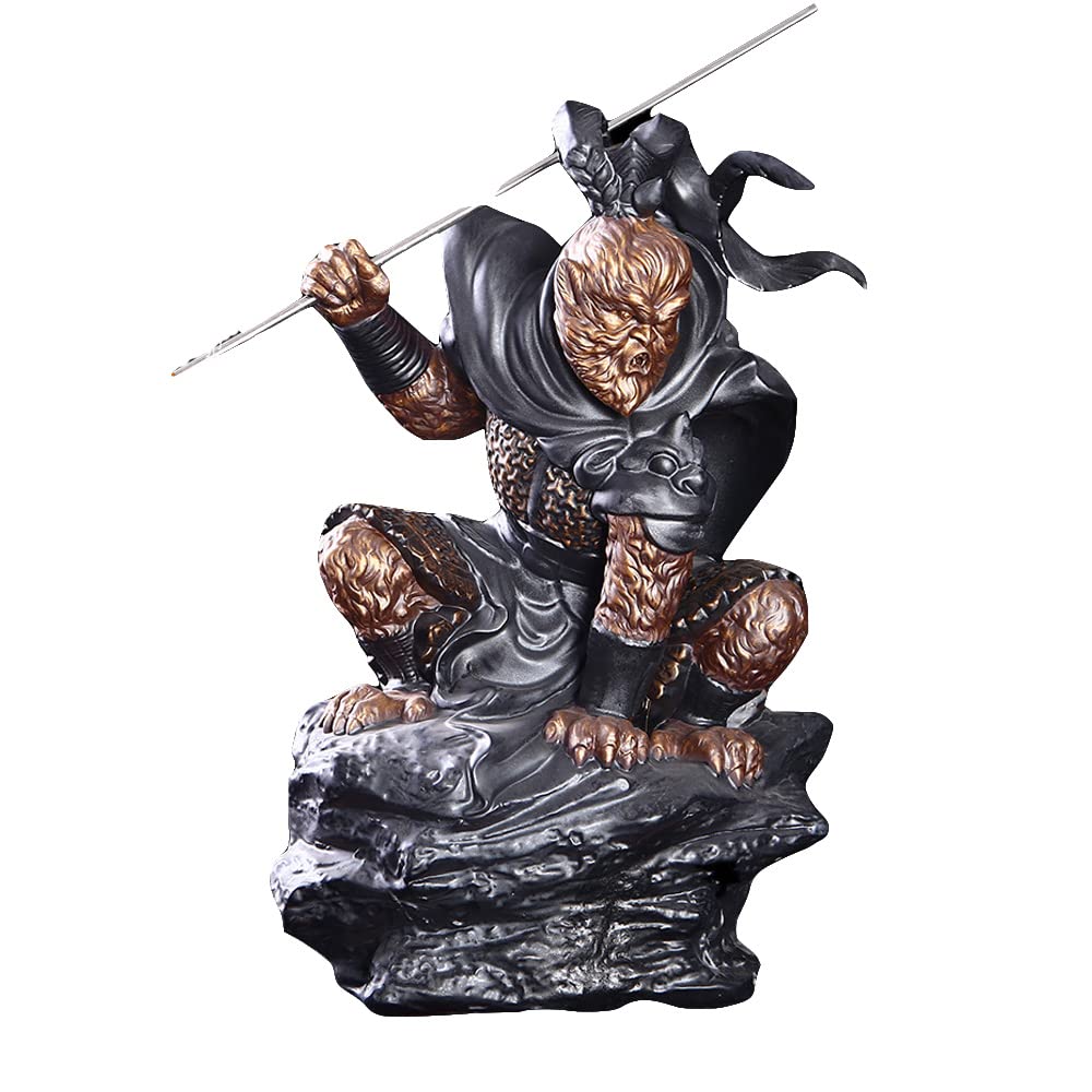 HAIHUANG Big Buddha Statue - Goku & Monkey Figurine - Zen Home & Office Decor - Meditation & Yoga Room Accessories (Black)
