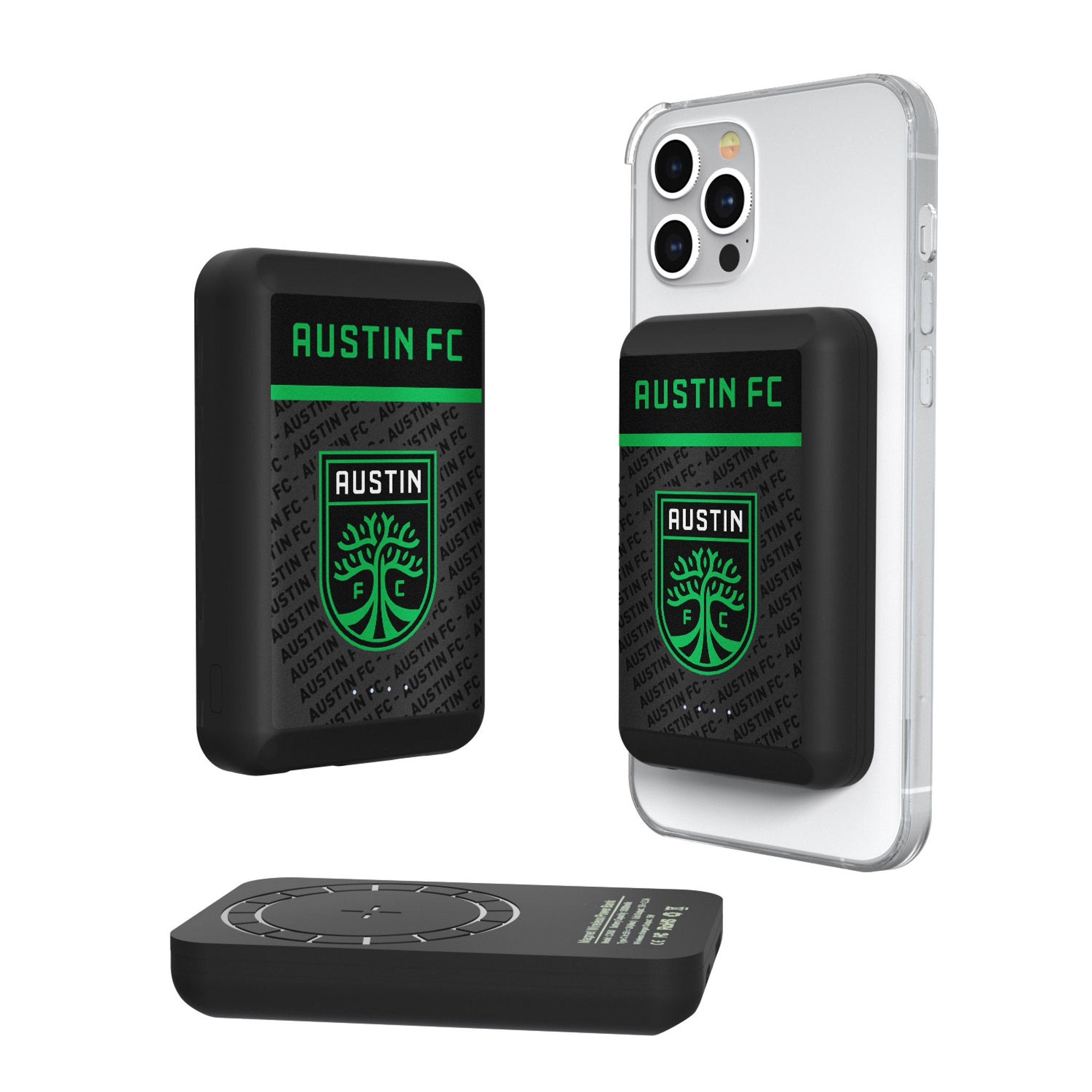 Austin FC Endzone Plus Wireless Magnetic Power Bank - 10000mAh Portable Charger for iPhone, Samsung, AirPods - Perfect for Travel, Work, and Game Day Charging