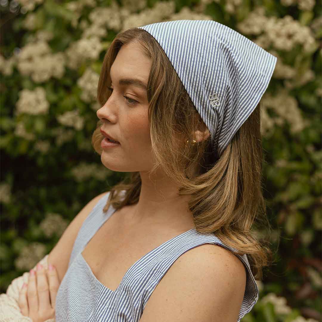 Navy Seersucker Bandana - Lightweight Cotton Scarf for Men & Women - Perfect for Outdoor Activities, Sports, and Fashion Accessories