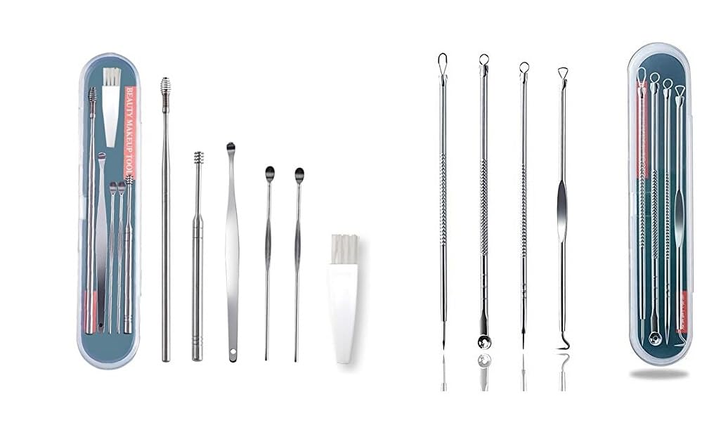 Professional Blackhead & Pimple Remover Kit - Stainless Steel Comedone Extractor & Ear Wax Cleaner Set with Storage Box (2-Piece) - Perfect for Acne Treatment & Ear Hygiene at Home