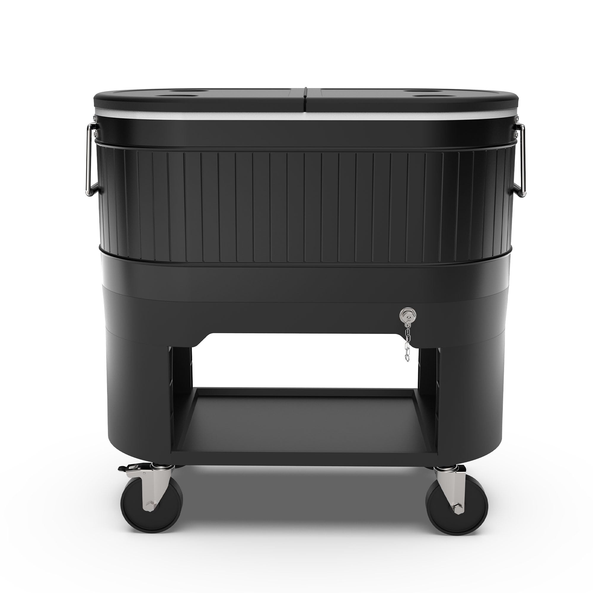 Permasteel 120-Qt Rolling Ice Chest Cooler with Wheels & Drink Dividers - Portable Outdoor Party Cooler Cart for BBQs, Tailgating, Camping & Indoor Entertaining - Black