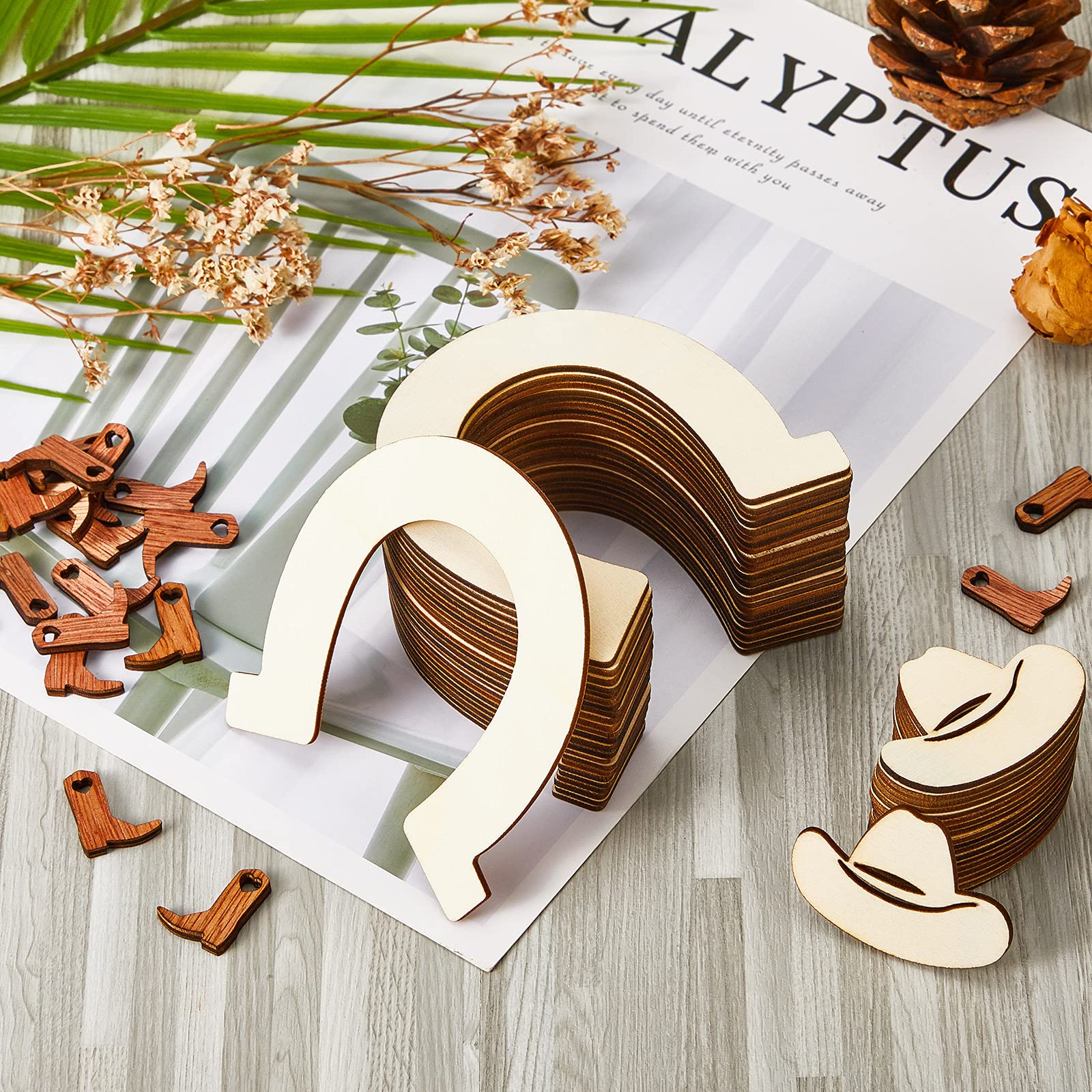 72 Pieces Unfinished Cowboy Wooden Cutouts - Horseshoe & Boot Shapes for Western Party Decor, DIY Crafts, Wedding Centerpieces | Perfect for Cowboy Themed Parties, Home Decor, and Rustic Wedding Decorations