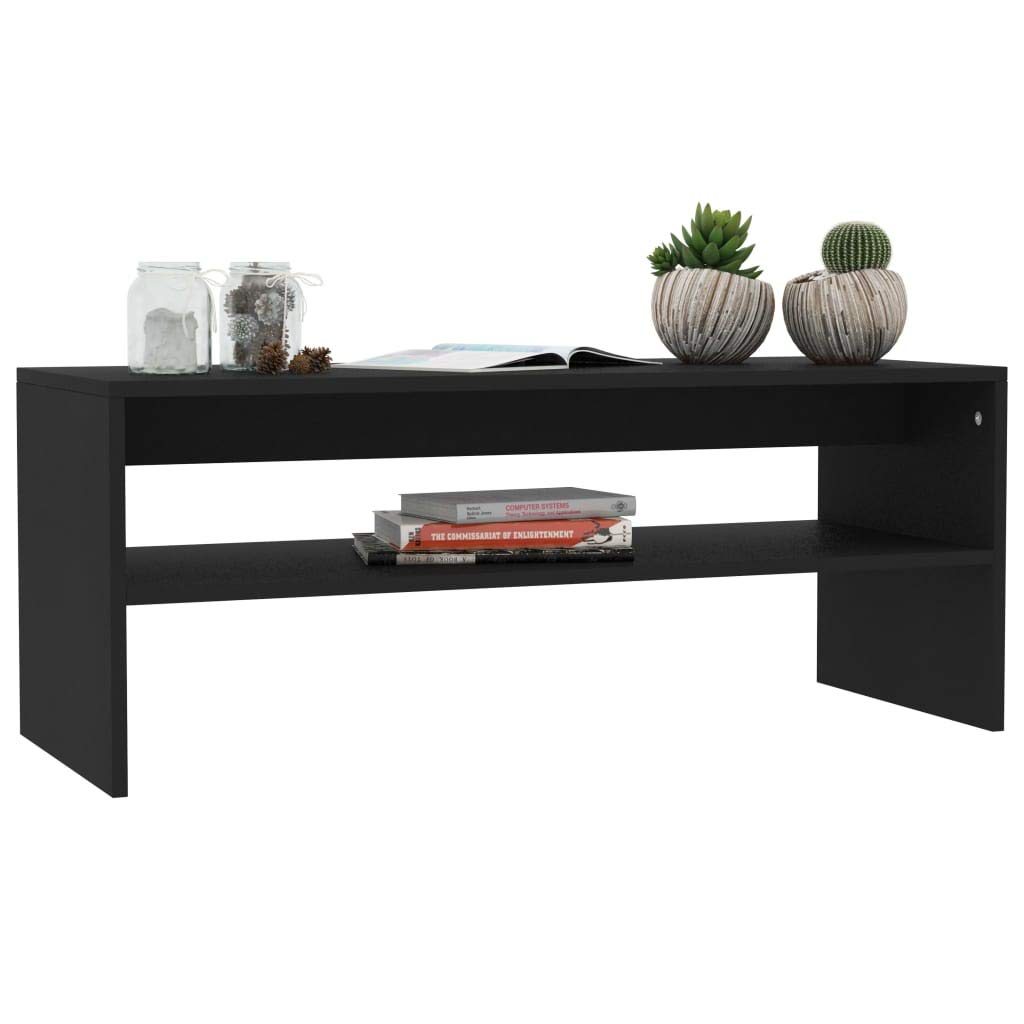 Modern Black Coffee Table with Shelf - 39.4