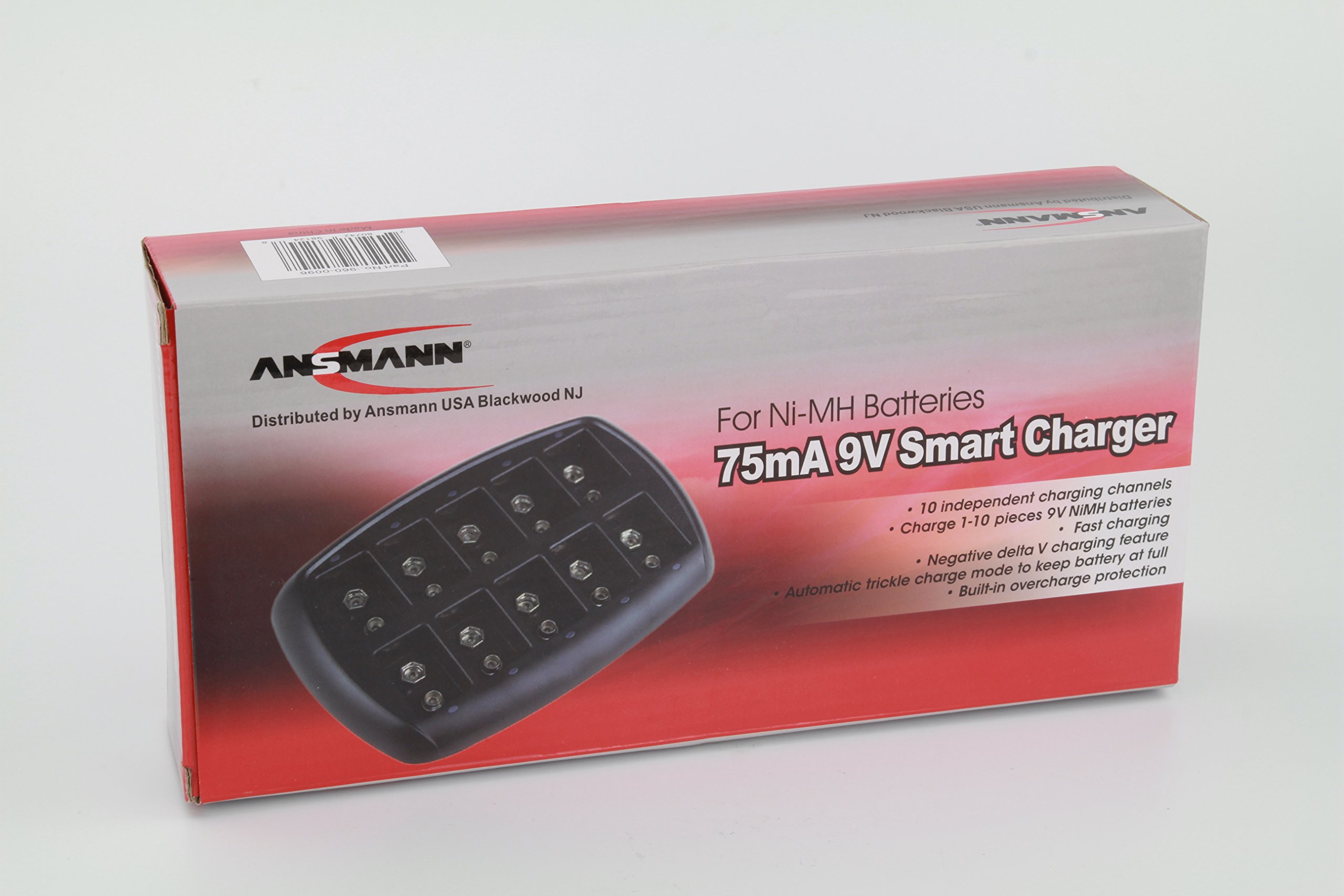 Ansmann 10-Bay Smart Charger for 9V NiMH Batteries with Low Self-Discharge - Fast Charging 9 Volt Battery Charger (10-Pack) - Perfect for Smoke Detectors, Guitar Pedals & Wireless Microphones