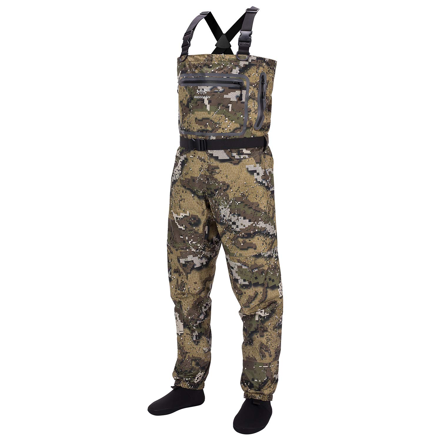 BASSDASH Men's Breathable Ultra Lightweight Camo Chest Waders for Fishing & Hunting – Waterproof Stocking Foot Design for Outdoor Adventures