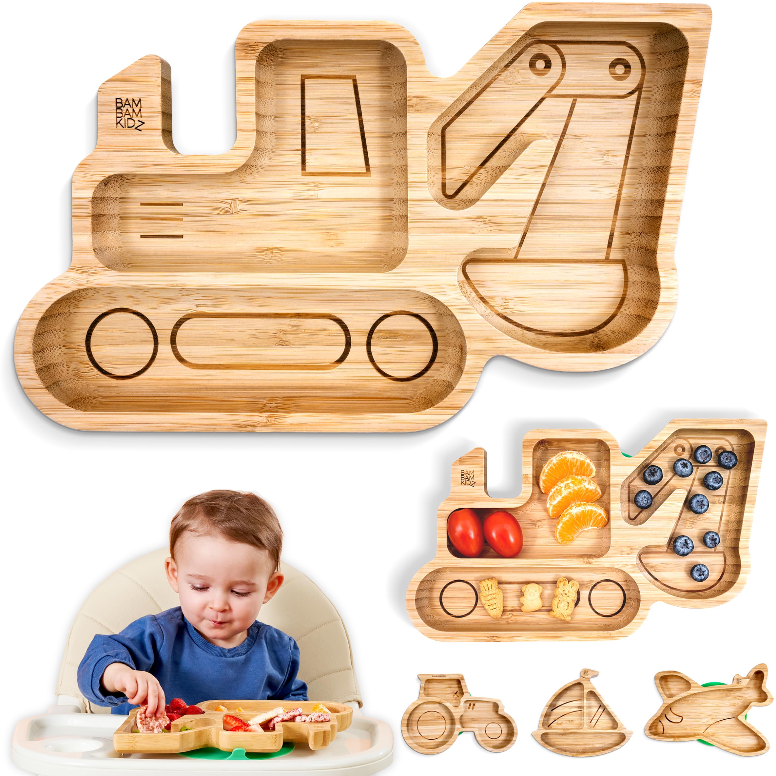 Bamboo Divided Suction Plates for Baby & Toddlers - Non-Toxic Eco-Friendly Baby Plates with Strong Suction - Natural Bamboo Dinnerware for Kids - Perfect for Home, Travel and Daycare Use