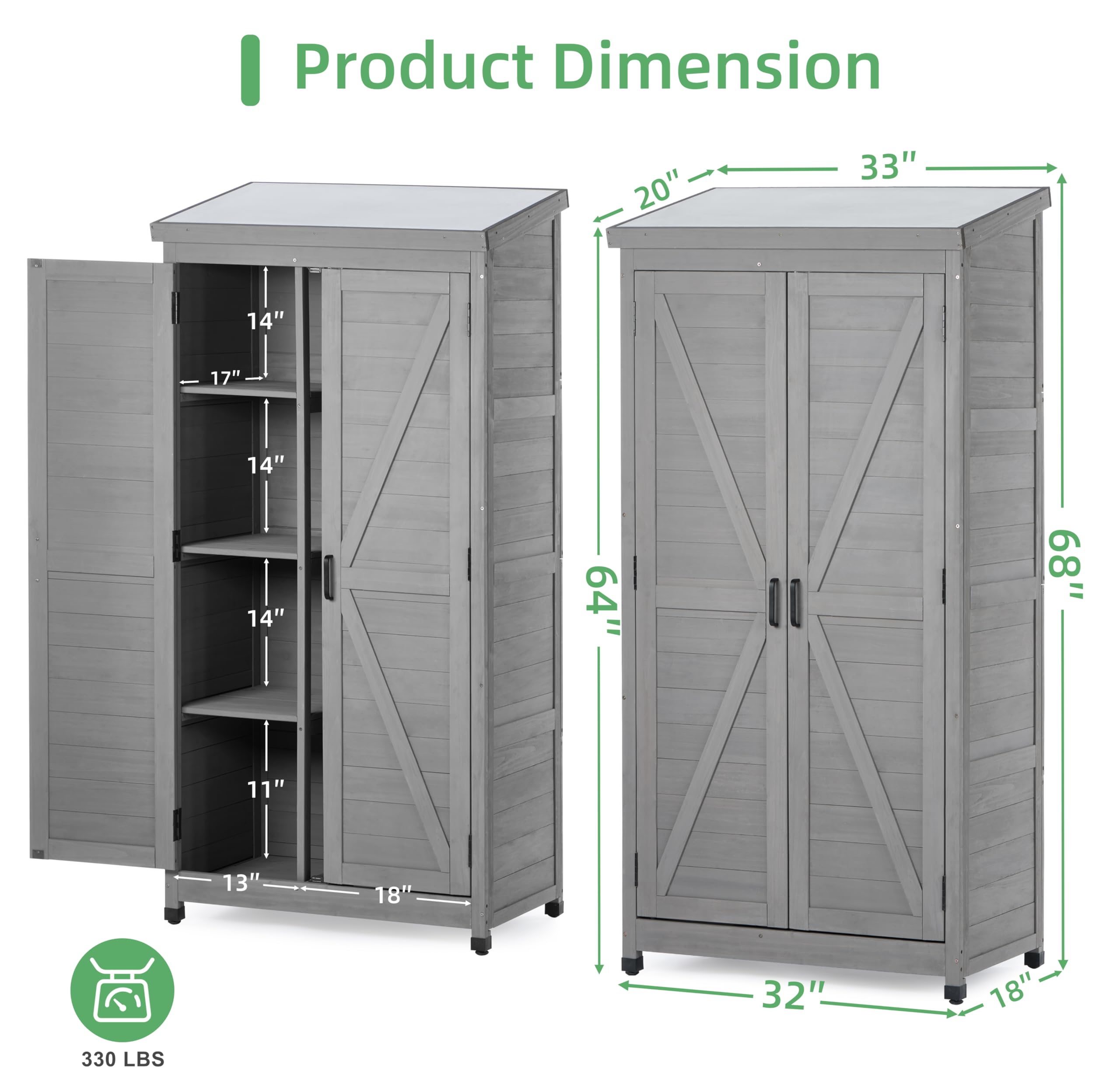 Outdoor Wooden Storage Shed with Metal Roof - Tall Vertical Tool Cabinet for Backyard, Garden, Patio & Lawn Organization | Perfect for Storing Gardening Tools, Lawn Equipment & Outdoor Supplies