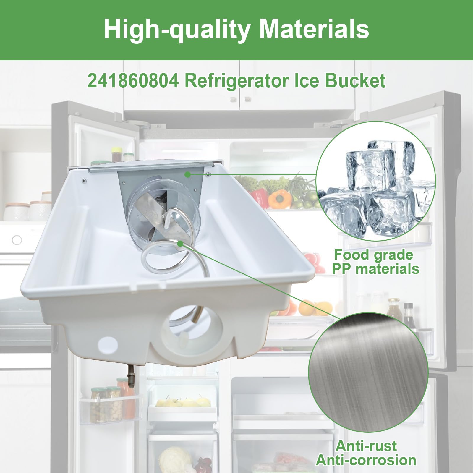 Frigidaire Refrigerator Ice Bucket Assembly Replacement - Compatible with Part Numbers 241860804, 241561601, 241561603, 1379461 - Durable Ice Container for Frigidaire Ice Makers - Perfect for Home Kitchen, Office, and RV Refrigeration