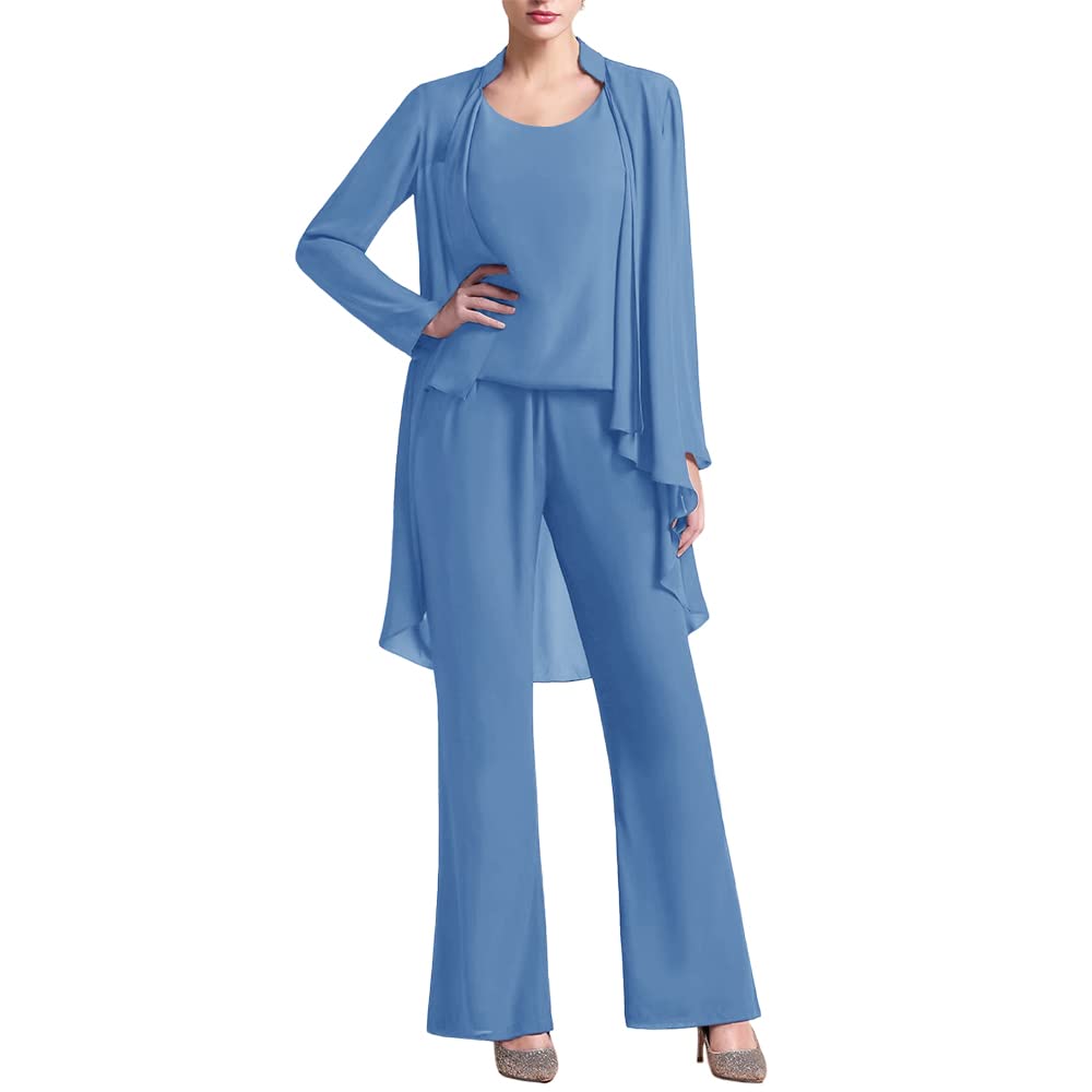 Zongqiven Women's 3-Piece Chiffon Pant Suit Set for Mother of The Bride - Elegant Wedding Guest Outfit for Evening Parties & Formal Occasions