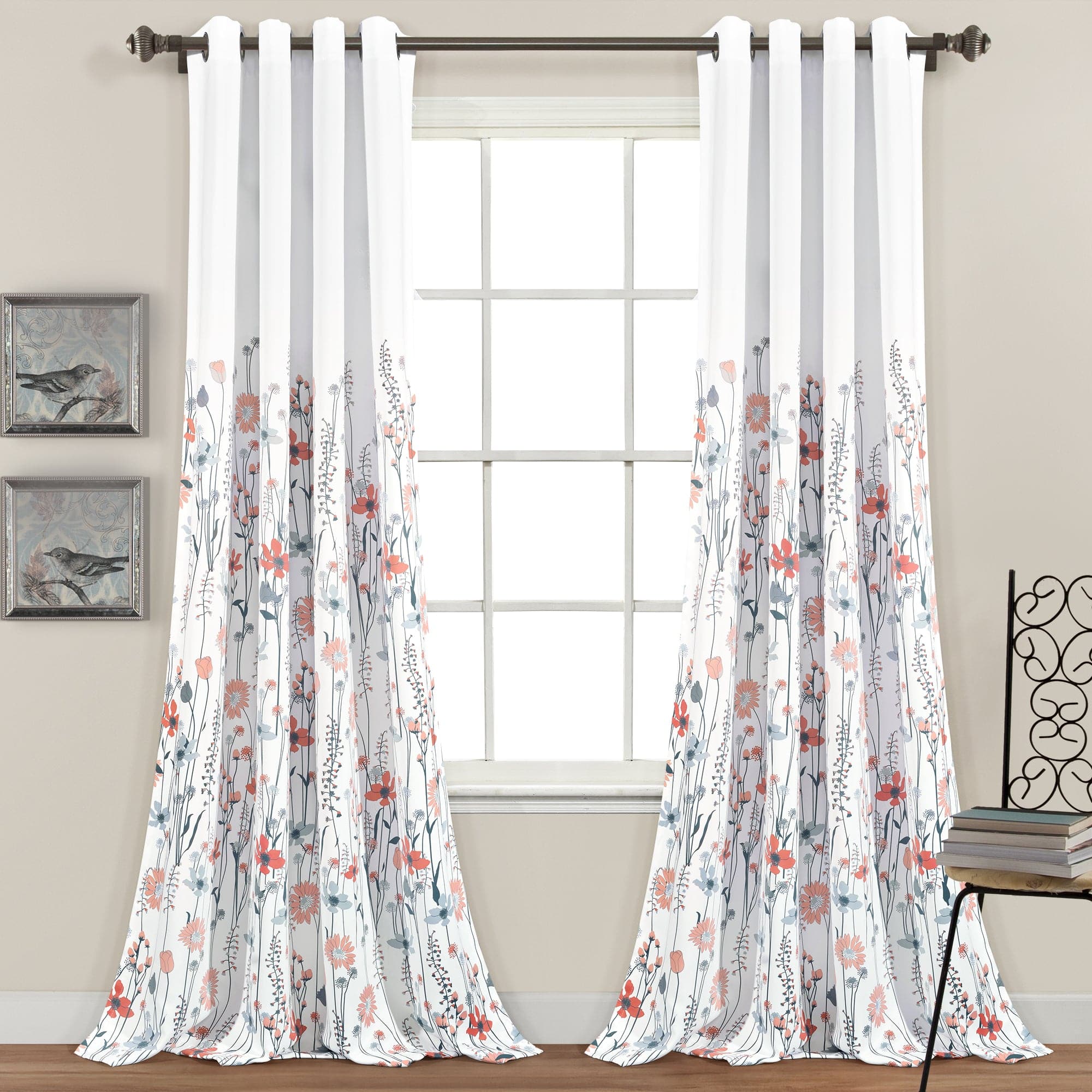 Clarissa Floral Light Filtering Window Curtain Panel Set - Soft Sheer Drapes for Living Room & Bedroom - Elegant Home Decor for Sun Protection & Privacy