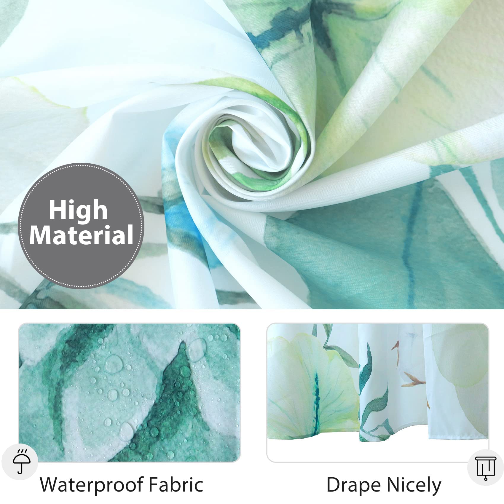 Yeele White and Green Botanical Shower Curtain 60x72 Inch - Waterproof Leaf Pattern Bathroom Decor with Hooks | Perfect for Modern Bathrooms, Spa Retreats & Nature-Inspired Home Decor