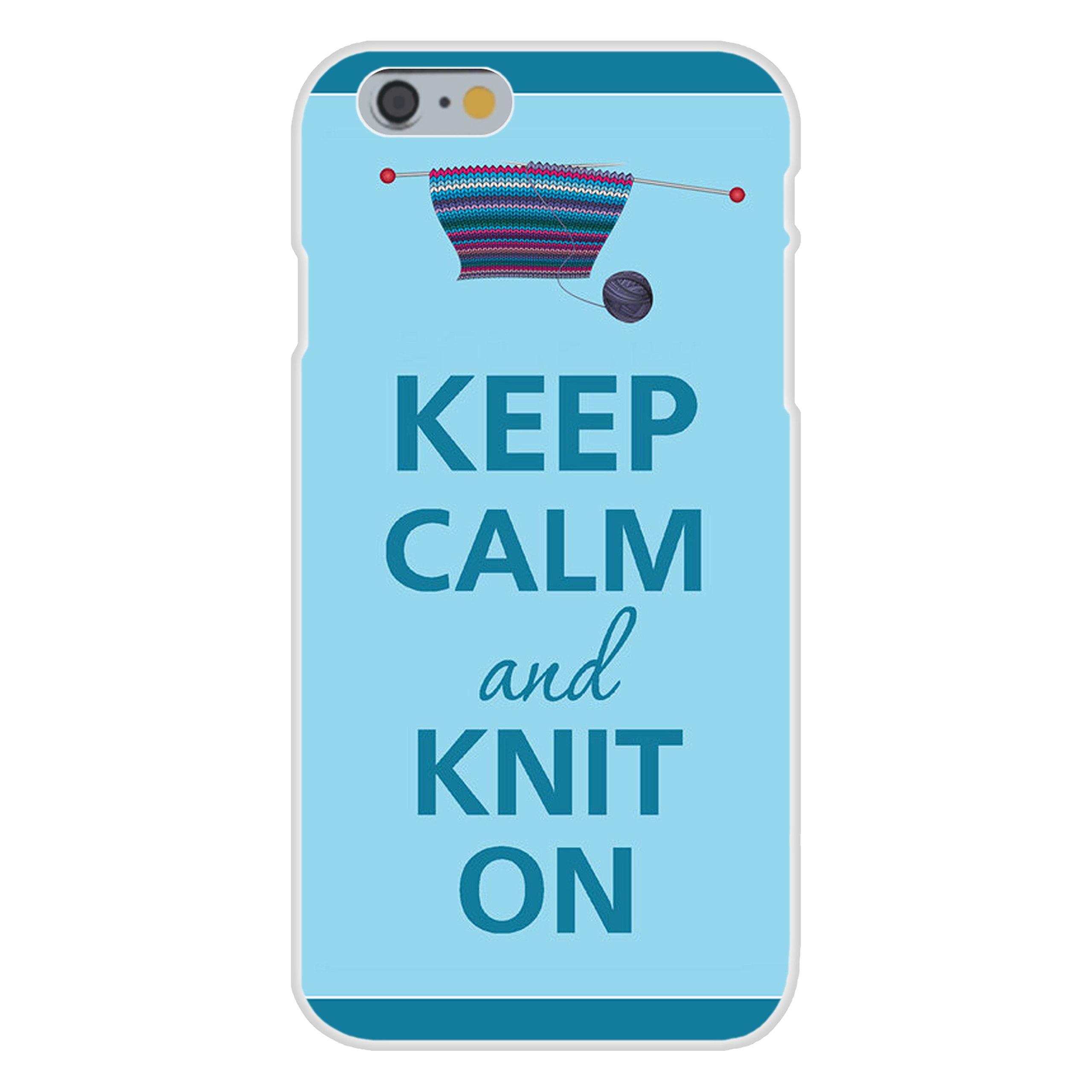Apple iPhone 6 Custom Case - White Plastic Snap On Cover with 'Keep Calm and Knit On' Design for Needle, Yarn & Blanket Lovers | Perfect for Crafters, Knitters & iPhone Protection
