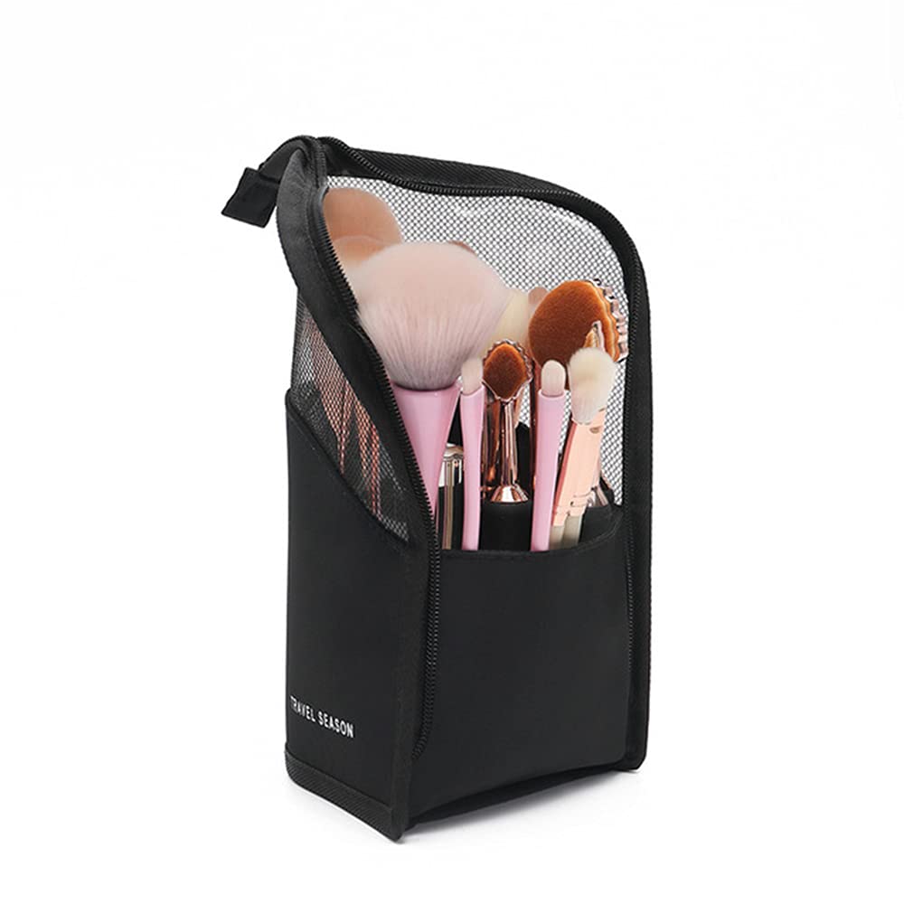 SUNONE 2-Piece Clear Zippered Makeup Brush Organizer Bag - Travel Cosmetic Brush Holder & Toiletry Pouch for Women (Black) - Perfect for Makeup Artists, Travel Essentials & Daily Beauty Storage
