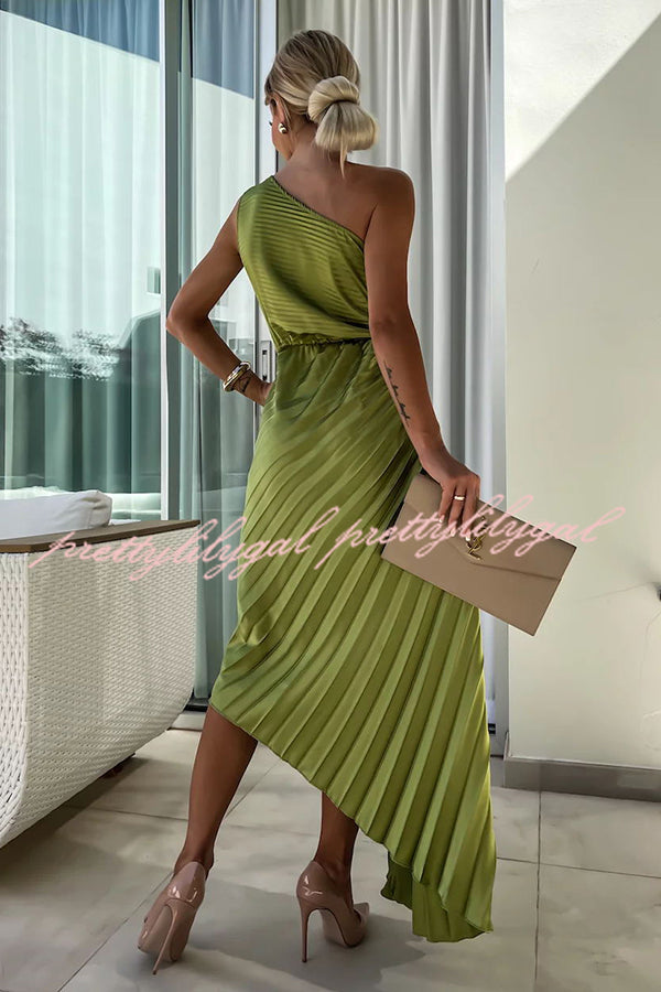Elegant Satin One Shoulder Maxi Dress with Raised Flower & Cutout Detail - Perfect for Romantic Evenings, Date Nights & Special Occasions