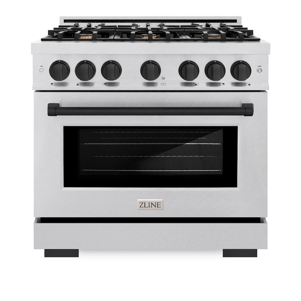 ZLINE Autograph Edition 36 Inch 5.2 Cu Ft Gas Range with 6 Burner Cooktop & Convection Oven - Satin Stainless Steel with Matte Black Accents (HGRSZ 36 MB) - Perfect for Professional Home Chefs & Modern Kitchens