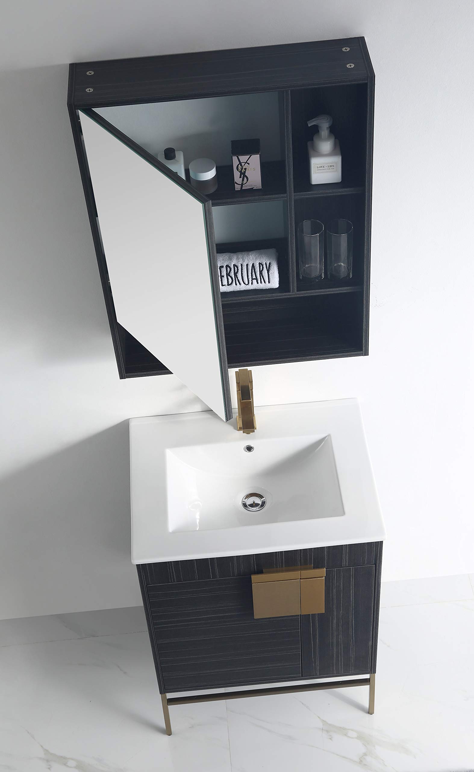24 Inch Minimalist Bathroom Vanity with Sink - Modern Dawn Gray Finish for Small Bathrooms | Space-Saving Design for Apartments & Powder Rooms