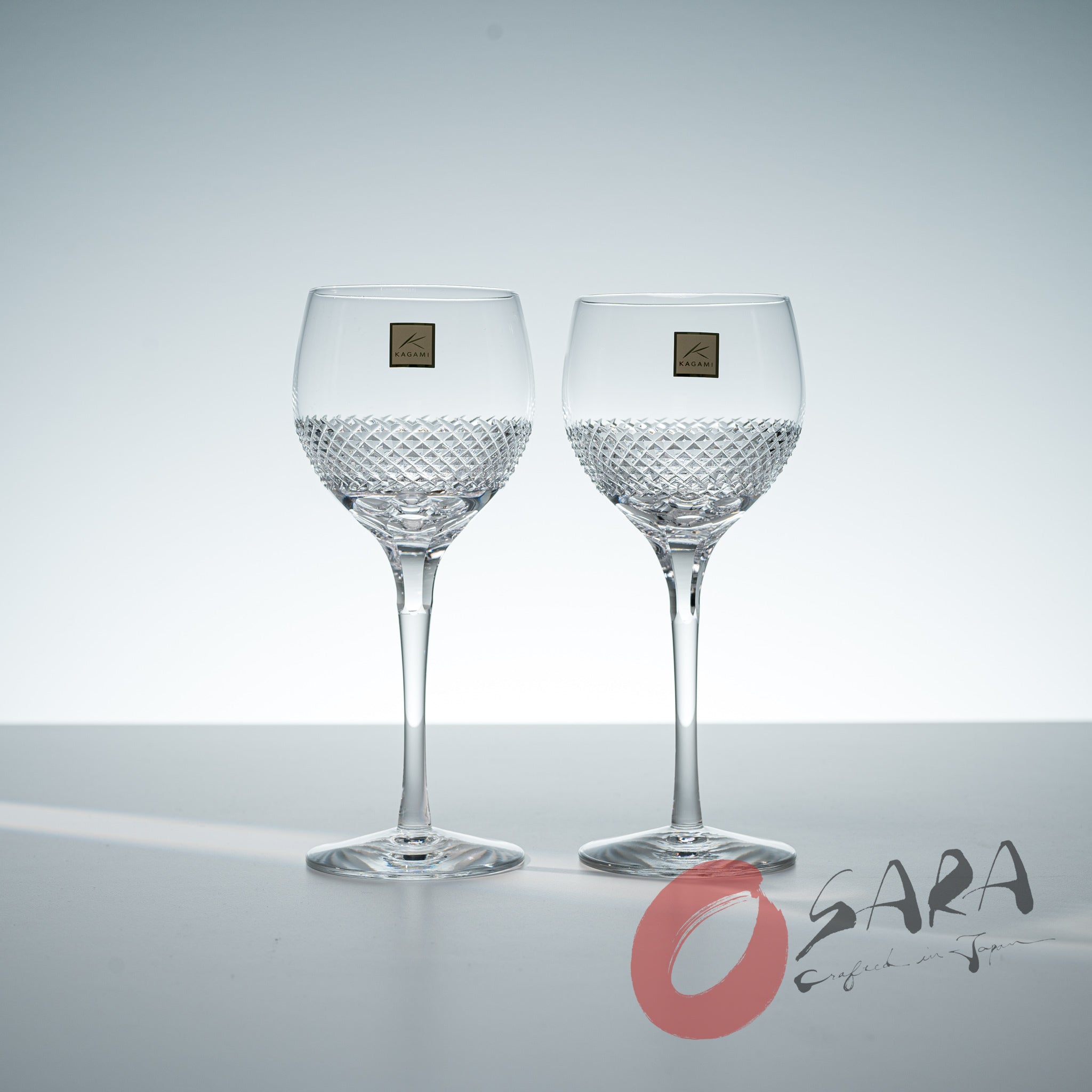 KAGAMI Handmade Japanese Crystal Wine Glasses Set of 2 - 250ml Elegant Stemware for Red Wine, White Wine & Champagne - Perfect for Weddings, Anniversaries & Fine Dining