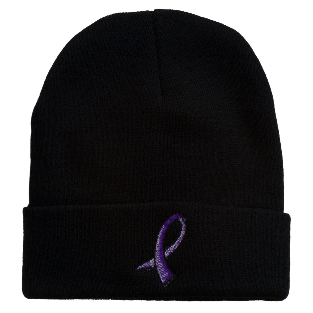 Cancer Awareness Ribbon Embroidered Beanie Hat - Soft Long Knit Cap for Chemo Patients & Supporters | Winter Warmth & Fundraising Events