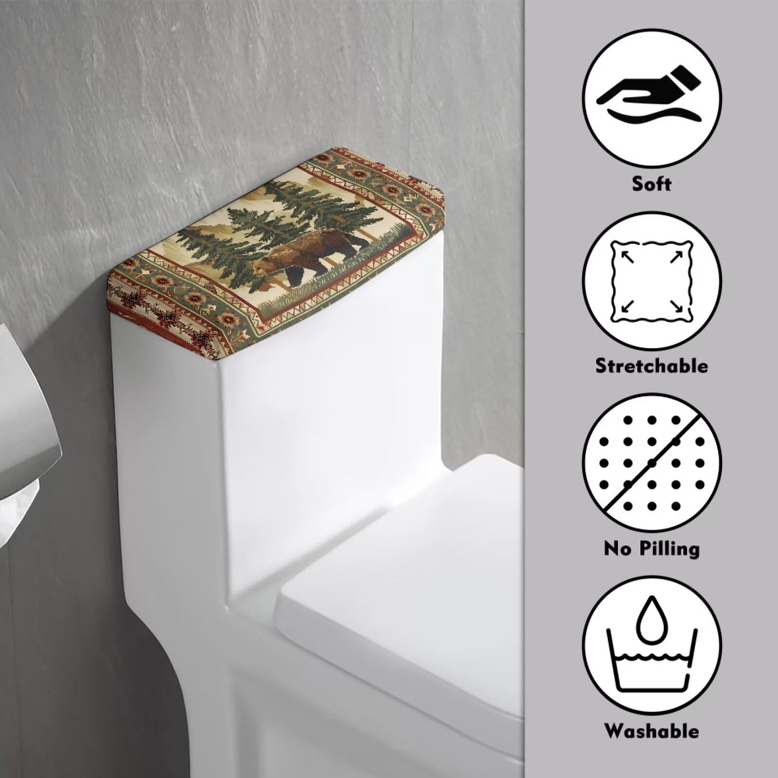 Aztec Bar Toilet Tank Cover - Dustproof Bathroom Tank Lid Replacement Fits Most Standard Toilets | Modern Home Decor for Powder Rooms & Guest Bathrooms
