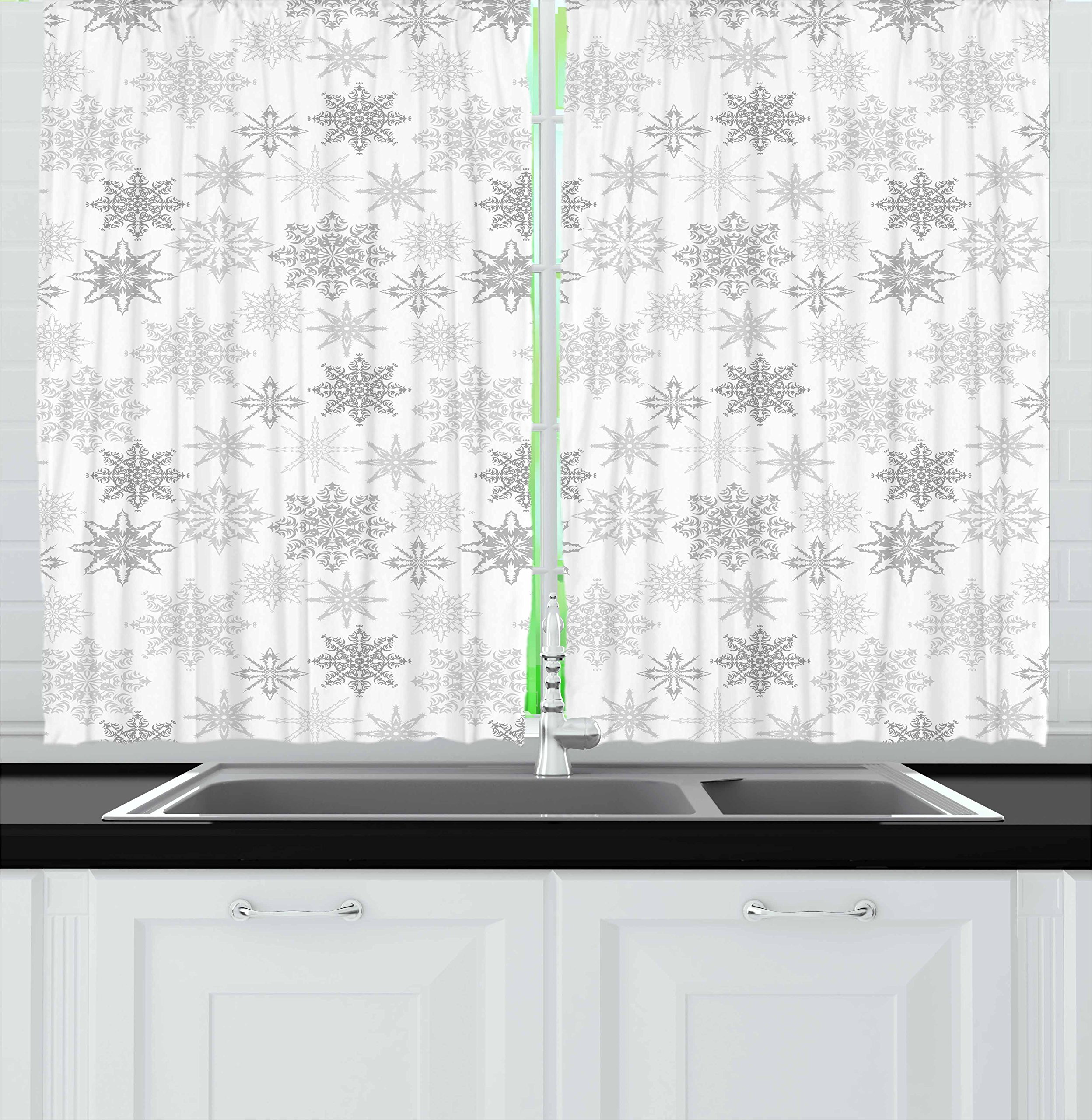 Ambesonne Winter Kitchen Curtains - Ice Crystal Abstract Window Drapes 2 Panel Set (55