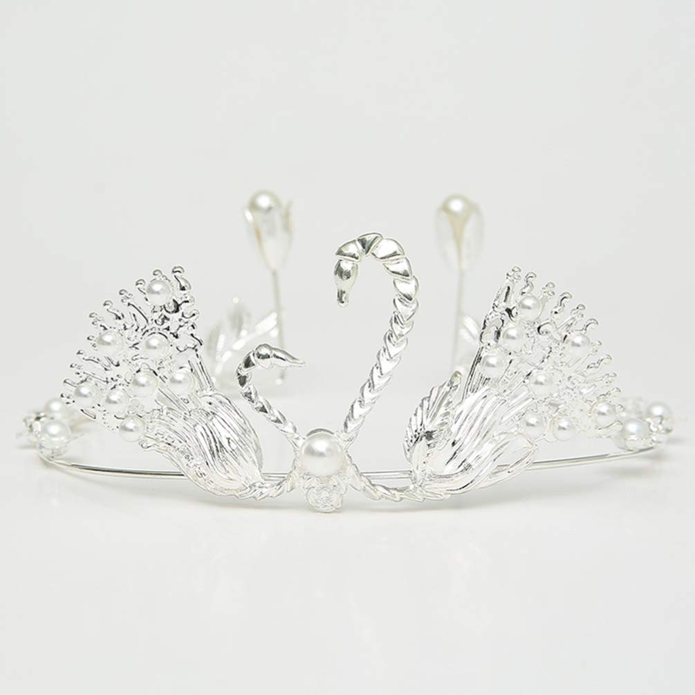 2PCS Rhinestone Tiara Swan Cupcake Toppers - Crystal Wedding Cake Decorations for Engagement, Anniversary & Birthday Parties - Elegant Pearl & Gold Trim Bride Princess Accessories (Perfect for Wedding Cakes, Bridal Showers, Birthday Celebrations & Special Events)