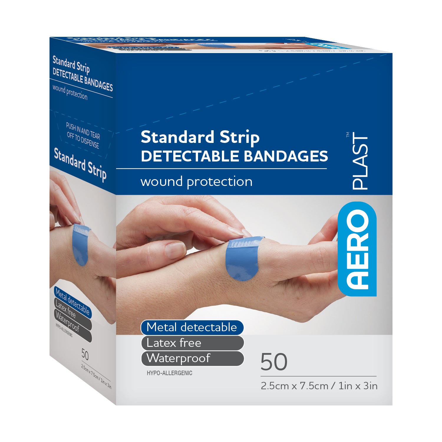 Metal Detectable Band Aid Strip 1x3 Inch - 50 Count Box | Food Industry & Medical Safety First Aid Wound Care