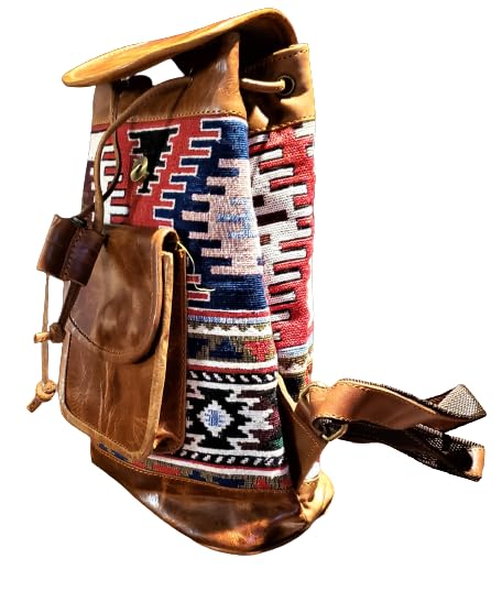 Handmade Leather & Jacquard Backpack Purse for Women - Stylish Laptop Bag for Work, Travel & College | Durable Designer Shoulder Bag