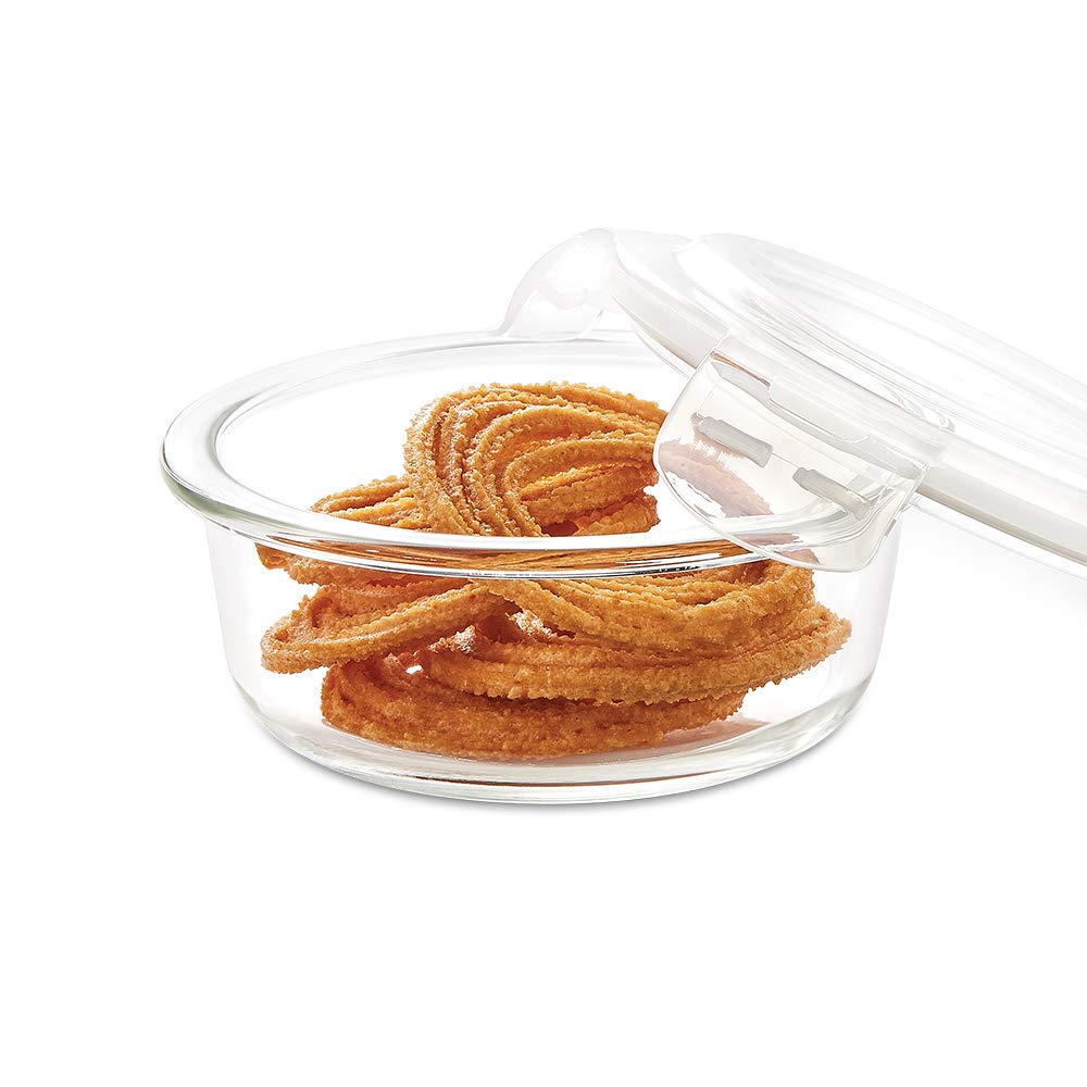 Borosil Klip N Store Airtight Glass Food Storage Containers Set of 2 (400ml Each) - Microwave & Oven Safe Round Kitchen Containers with Lids - Perfect for Meal Prep, Leftovers & Pantry Organization