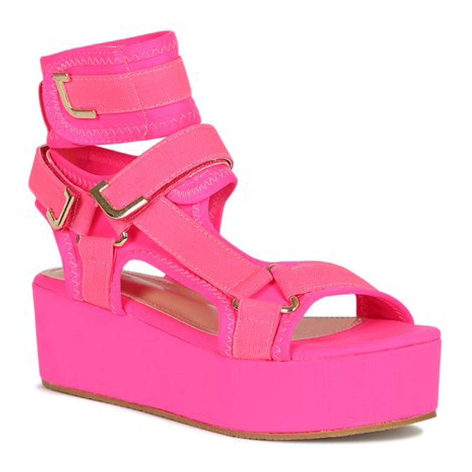 SaraIris Women's Rhinestone Glitter Platform Wedge Sandals - Open Toe Gladiator Ankle Strap Velcro Flat Sandals for Casual Wear, Beach, and Summer Outfits
