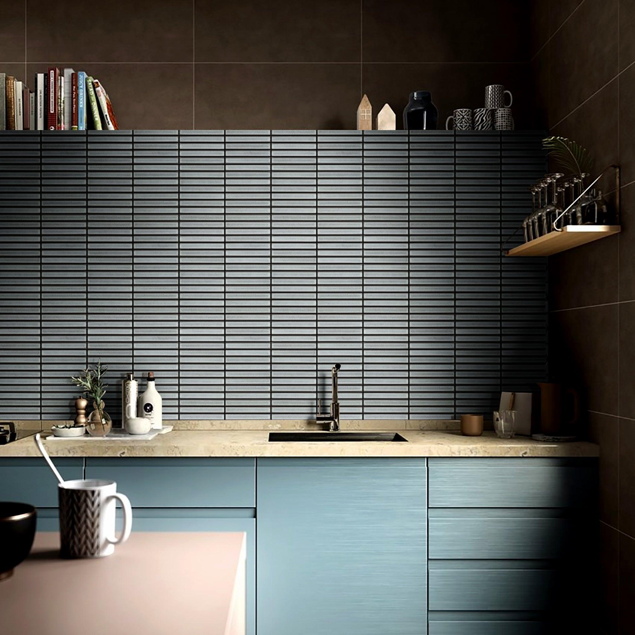 Premium Glossy Kit Kat Tile - 20x145mm Bamboo Grey - Perfect for Kitchen Backsplash, Bathroom Walls & Modern Interior Design