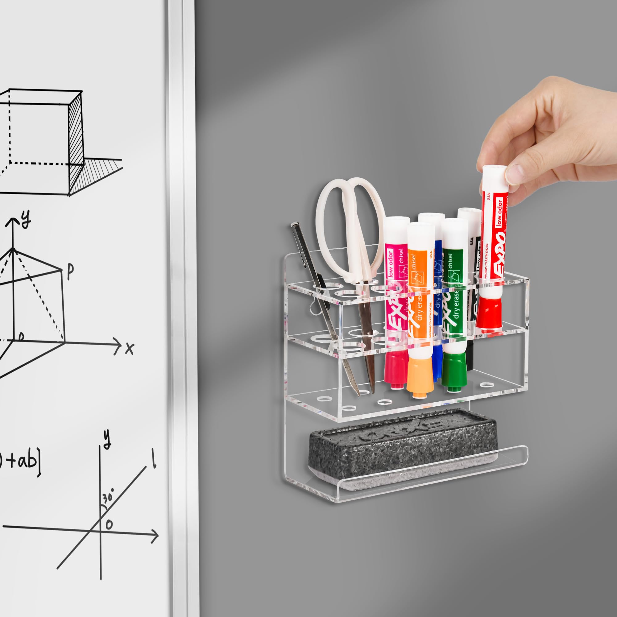 Wall Mounted Dry Erase Marker Holder - 10 Slot Acrylic Whiteboard Marker Organizer for Classroom & Office | Perfect for Whiteboard Accessories, Teacher Supplies & Desk Organization