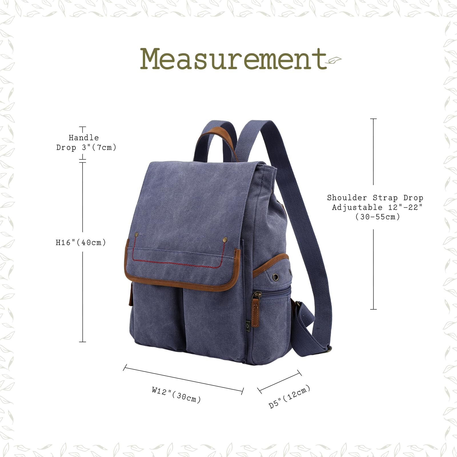 TSD Lightweight Canvas Backpack - Travel Daypack for Hiking & Laptop Carry (Navy)