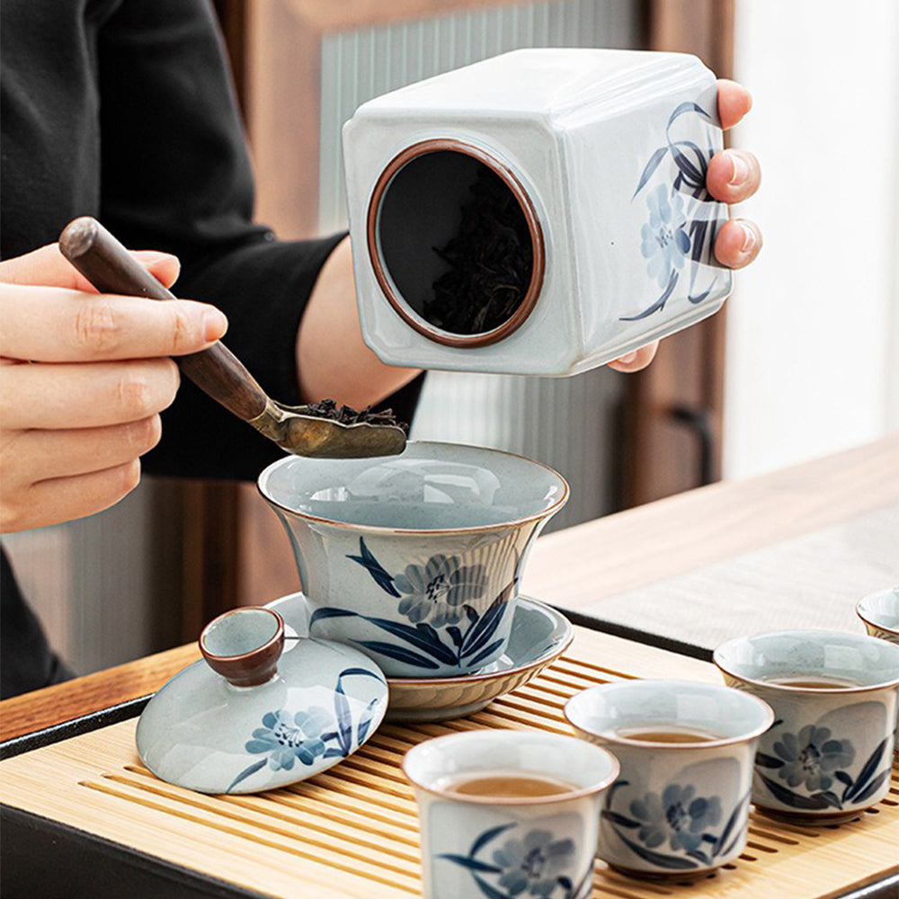 Exquisite Chinese Hand-Painted Orchid Tea Set - Porcelain Tea Cups & Pot - Perfect for Afternoon Tea, Gifts, and Home Decor