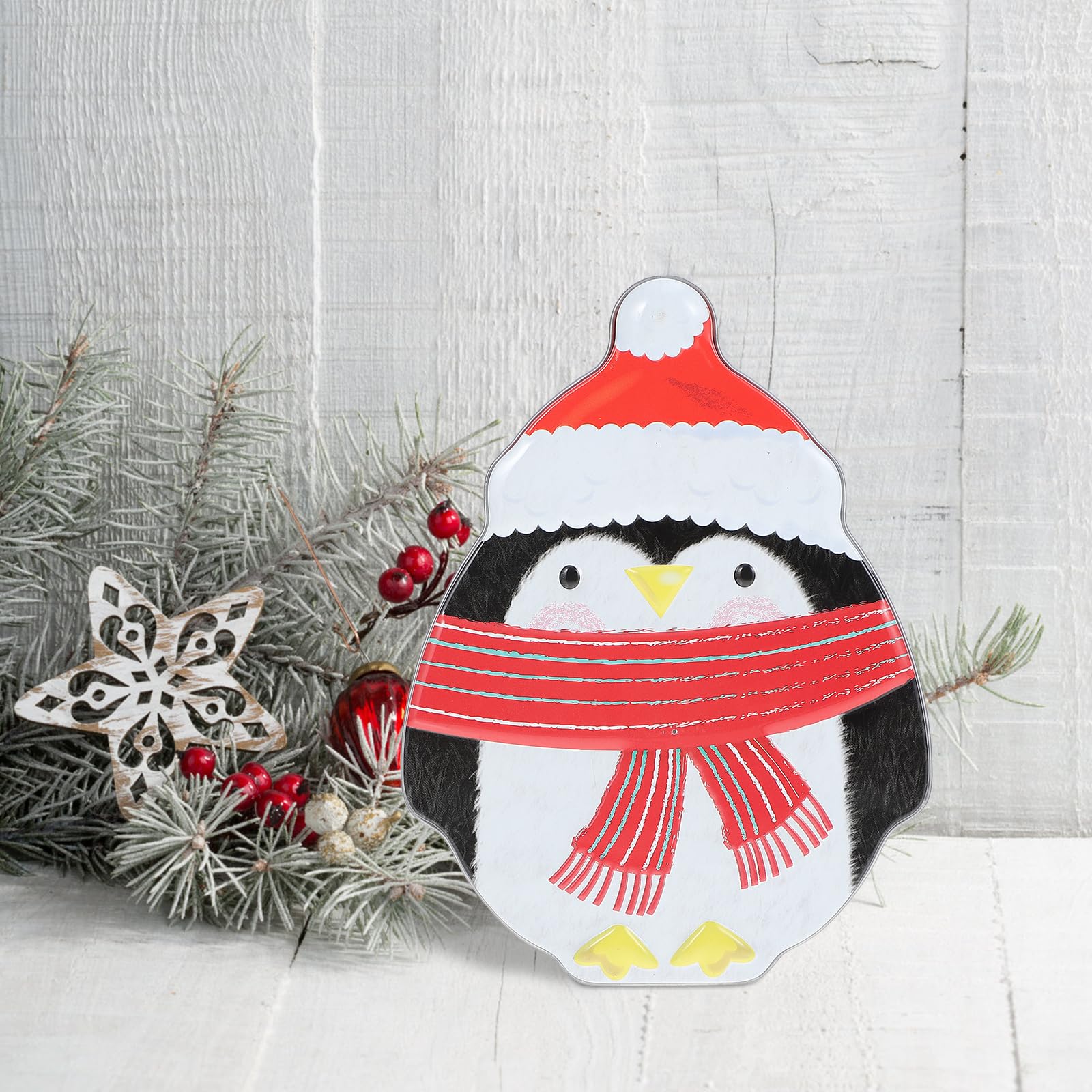 Metal Penguin Cookie Jar with Lid - Cute Christmas Candy Dish for Holiday Treats & Gift Giving | Festive Cookie Tins for Kitchen, Party Decor & Holiday Home Decor
