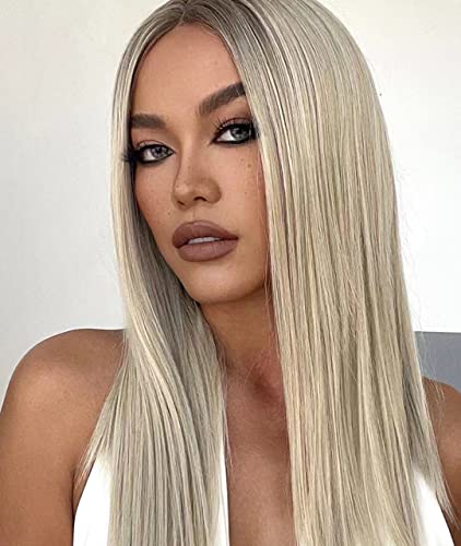 Platinum Blonde Ombre Lace Front Wig - Natural Looking Human Hair Wig for Women | Perfect for Cosplay, Parties & Daily Wear