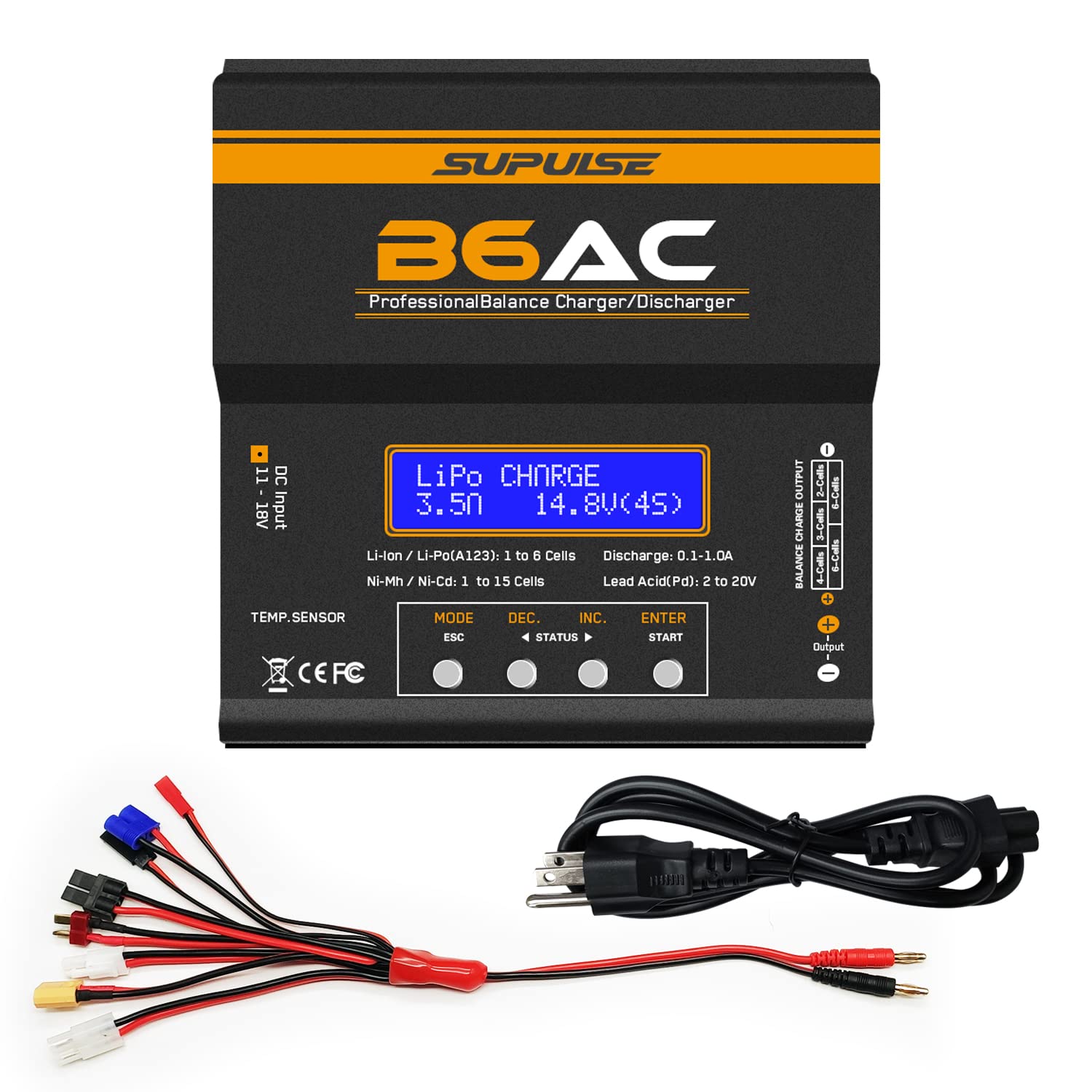 SUPULSE B6AC 80W Dual AC/DC Smart RC Battery Charger for 2-6S Li-ion/LiPo/LiHV & 1-15S NiCd/NiMH/PB - Professional Lipo Balance Charger for RC Cars, Drones, and Airplanes