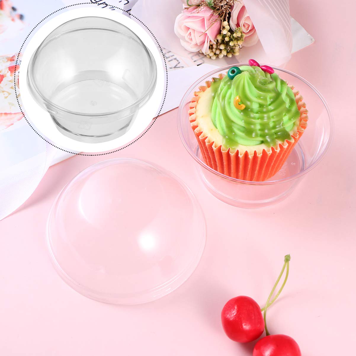20-Pack Hemoton Clear Disposable Cake Cups with Lids - Transparent Parfait Jars for Yogurt, Pudding & Dessert Sampling | BPA-Free Polystyrene Containers for Parties, Catering & Food Storage
