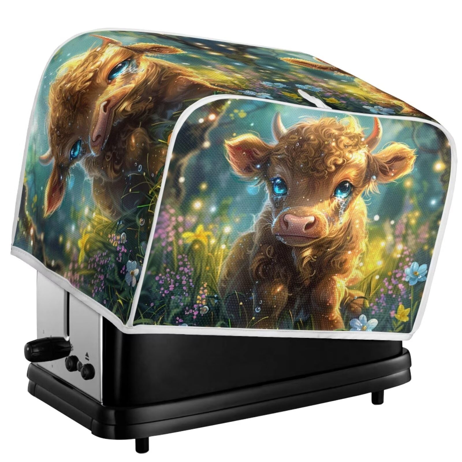 Highland Cattle Printed Toaster Cover - 4 Slice Dustproof Kitchen Appliance Protector - Washable Oven Bakeware Cover for Fingerprint Protection | Perfect for Country Style Kitchens & Farmhouse Decor