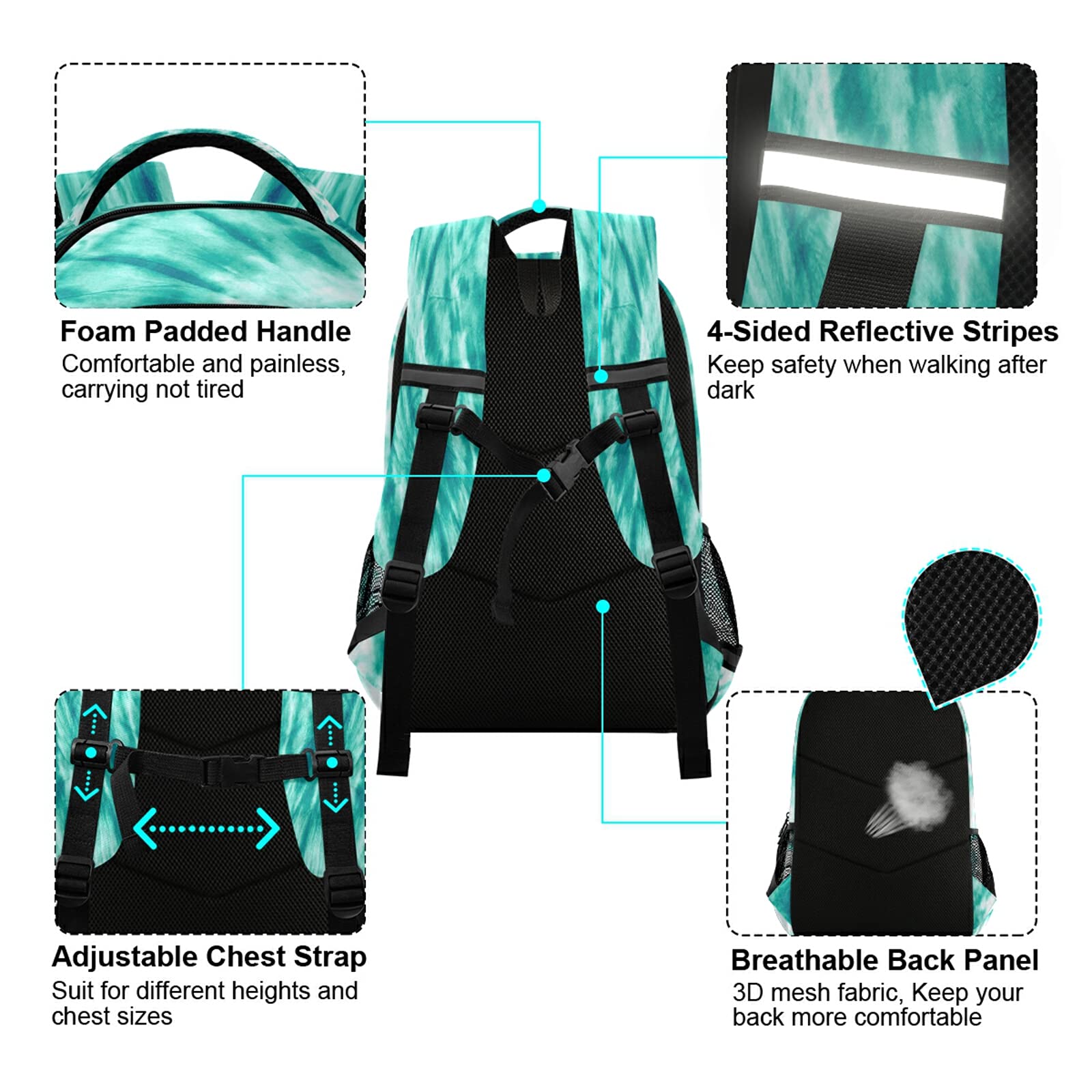 ALAZA Teal Turquoise Tie Dye Backpack - Lightweight Travel Laptop Daypack for School, Work & College - Water Resistant Book Bag for Men, Women & Teens - Perfect for Commuting, Hiking & Daily Use