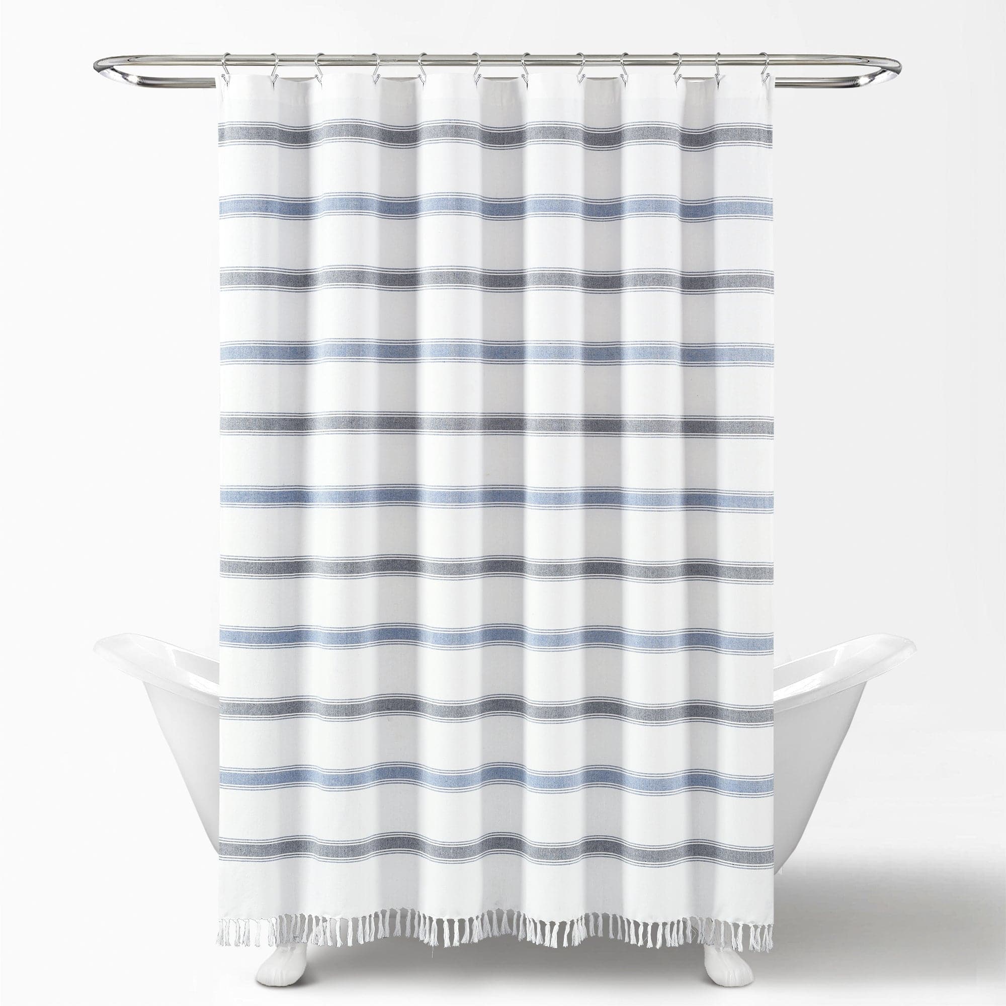 Eco-Friendly Striped Woven Cotton Shower Curtain - Textured Yarn Dyed Recycled Fabric for Bathroom Decor - Perfect for Modern, Rustic & Farmhouse Bathrooms