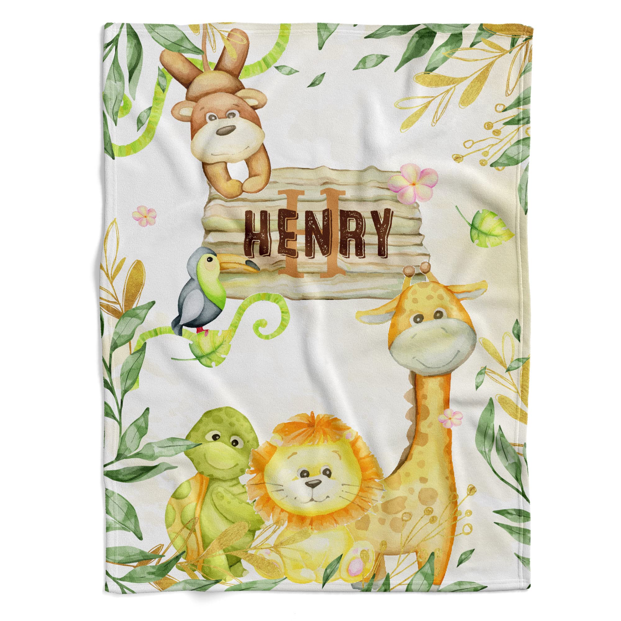 Personalized Safari Baby Blanket with Name - Soft Jungle Animal Nursery Blanket for Boys & Girls - Perfect for Swaddling, Stroller, Crib & Photo Shoots - Jungle Theme Baby Shower Gift