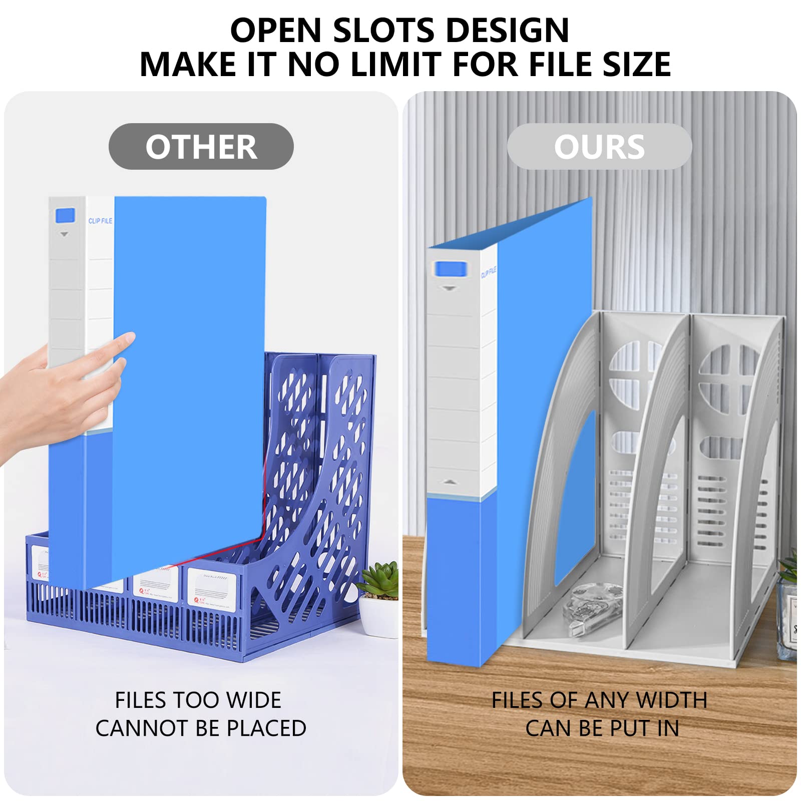 Lemical 3-Tier Open Magazine File Holder - Desk Organizer for Office & Home - Document Storage & Book Rack - Kitchen Tool Organizer (Grey) - Perfect for Workspace, Study & Kitchen Organization