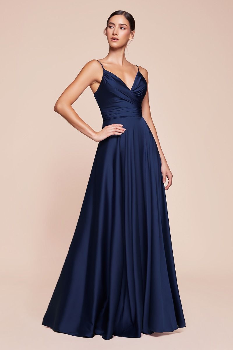 Erica Gown Navy Blue Soft Satin A-Line Sweetheart Neckline Evening Dress for Prom, Wedding & Special Occasions
